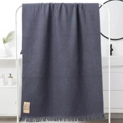 Badetuch mit geometrischer Quaste, schnelltrocknendes Waffelmuster aus Baumwolle, mehrfarbig, 90 x 180 cm