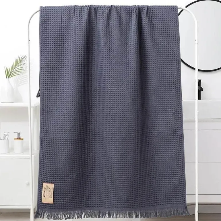 Badetuch mit geometrischer Quaste, schnelltrocknendes Waffelmuster aus Baumwolle, mehrfarbig, 90 x 180 cm