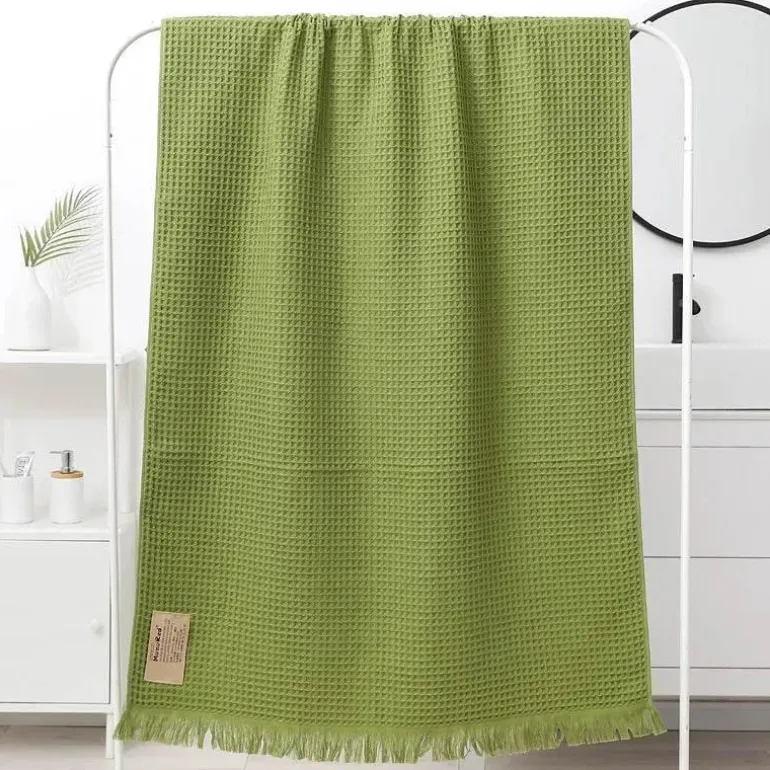 Badetuch mit geometrischer Quaste, schnelltrocknendes Waffelmuster aus Baumwolle, mehrfarbig, 90 x 180 cm