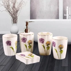 Badezimmer-Set aus Keramik – Zahnbürstenhalter, Lotionspender, Seifenschale