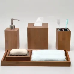 Bamboo Bathroom Accessory Set - Eco-Friendly Organizers