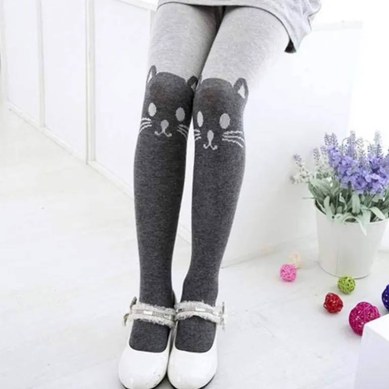 Baumwollstrumpfhose mit Cartoon-Katze – Niedliche bedruckte Strumpfhose