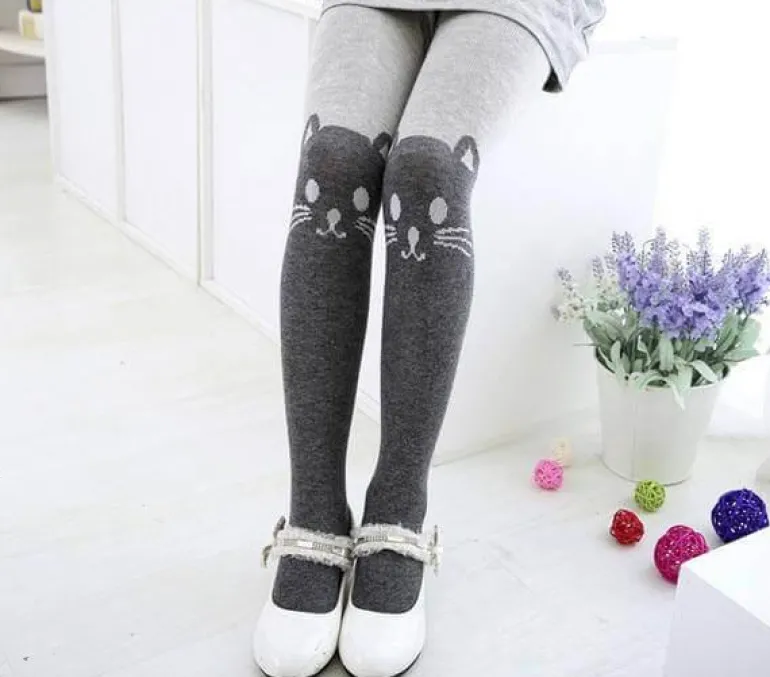 Baumwollstrumpfhose mit Cartoon-Katze – Niedliche bedruckte Strumpfhose