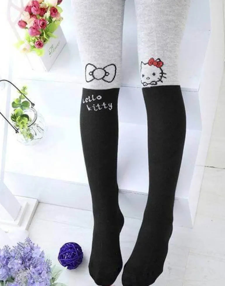 Baumwollstrumpfhose mit Cartoon-Katze – Niedliche bedruckte Strumpfhose