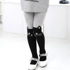 Baumwollstrumpfhose mit Cartoon-Katze – Niedliche bedruckte Strumpfhose
