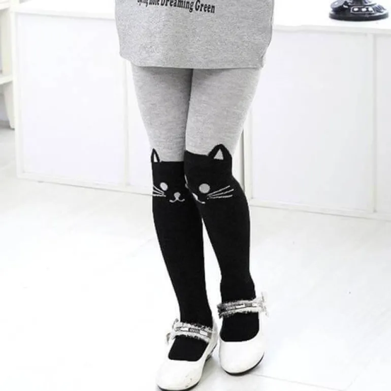 Baumwollstrumpfhose mit Cartoon-Katze – Niedliche bedruckte Strumpfhose
