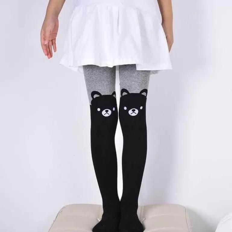 Baumwollstrumpfhose mit Cartoon-Katze – Niedliche bedruckte Strumpfhose