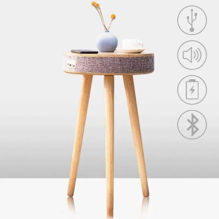 Beistelltisch mit Bluetooth-Lautsprecher – Elegantes Holzdesign mit kabellosem Laden