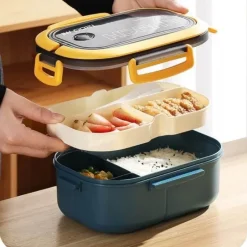 Bento-Lunchbox für Kinder – 2-lagiger, mikrowellengeeigneter Lebensmittelbehälter für die Schule und Outdoor-Aktivitäten