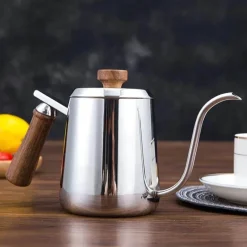 Übergießkessel mit Schwanenhals – Edelstahl mit Holzgriff