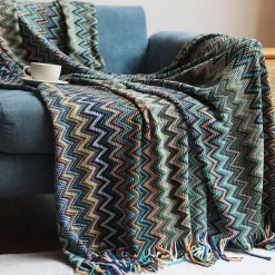 Überwurfdecke im Bohemian-Stil mit Streifenmuster – gemütliche Tagesdecke mit Quasten für Sofa oder Bett