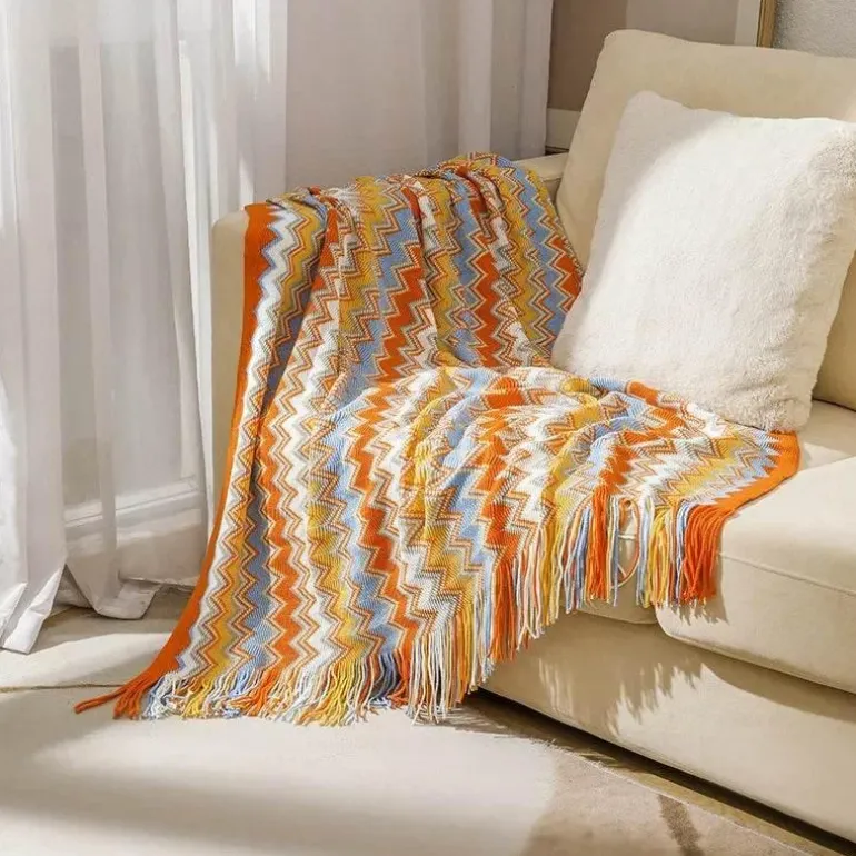 Überwurfdecke im Bohemian-Stil mit Streifenmuster – gemütliche Tagesdecke mit Quasten für Sofa oder Bett