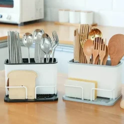 Besteck-Organizer, Utensilien-Abtropfgestell, Schwammhalter mit Doppelgitter