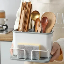 Besteck-Organizer, Utensilien-Abtropfgestell, Schwammhalter mit Doppelgitter