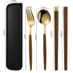 Besteckset aus Edelstahl – Küchenutensilien mit Holzgriff