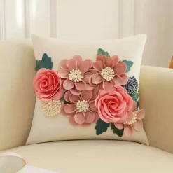 Bestickter Kissenbezug mit Blumenbaum - Dekorativer Kissenbezug für Sofa