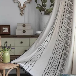 Böhmischer Vorhang - Baumwollleinen Ethno Geometrischer Druck