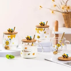 Bienenglasbecher mit Deckel - Kaffeelöffelbecher zum Frühstück