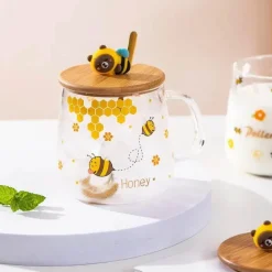 Bienenglasbecher mit Deckel - Kaffeelöffelbecher zum Frühstück