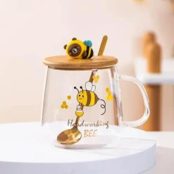 Bienenglasbecher mit Deckel - Kaffeelöffelbecher zum Frühstück