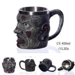 Bierkrug im Retro-Stil mit silbernem Drachenmotiv – 450 ml Edelstahlkrug