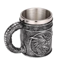 Bierkrug im Retro-Stil mit silbernem Drachenmotiv – 450 ml Edelstahlkrug