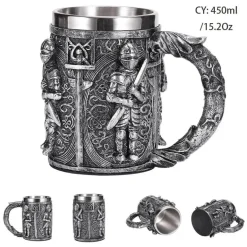 Bierkrug im Retro-Stil mit silbernem Drachenmotiv – 450 ml Edelstahlkrug