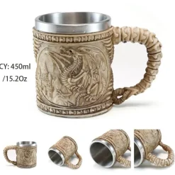 Bierkrug im Retro-Stil mit silbernem Drachenmotiv – 450 ml Edelstahlkrug
