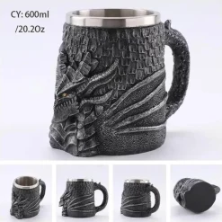 Bierkrug im Retro-Stil mit silbernem Drachenmotiv – 450 ml Edelstahlkrug