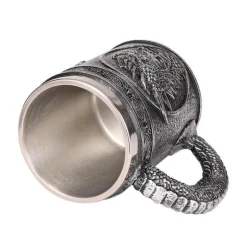 Bierkrug im Retro-Stil mit silbernem Drachenmotiv – 450 ml Edelstahlkrug