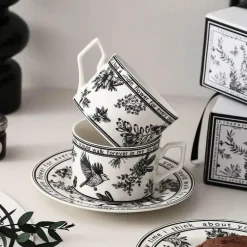Black Bird Keramiktassen-Set mit Untertasse – Elegantes Trinkgeschirr für Kaffee und Tee