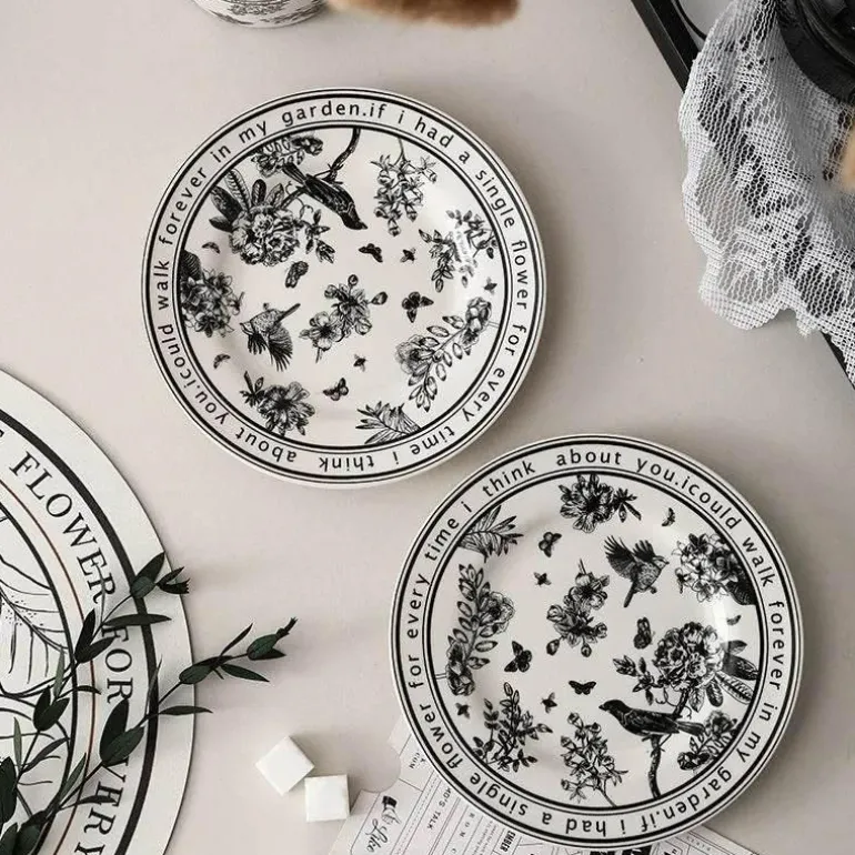 Black Bird Keramiktassen-Set mit Untertasse – Elegantes Trinkgeschirr für Kaffee und Tee
