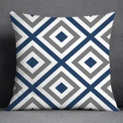 Blauer geometrischer Kissenbezug mit Blumenmuster - Moderne Wohndekoration Kissenbezug
