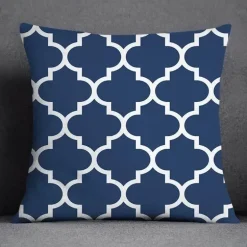 Blauer geometrischer Kissenbezug mit Blumenmuster - Moderne Wohndekoration Kissenbezug