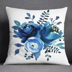 Blauer geometrischer Kissenbezug mit Blumenmuster - Moderne Wohndekoration Kissenbezug