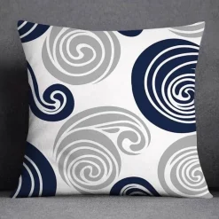 Blauer geometrischer Kissenbezug mit Blumenmuster - Moderne Wohndekoration Kissenbezug