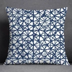 Blauer geometrischer Kissenbezug mit Blumenmuster - Moderne Wohndekoration Kissenbezug