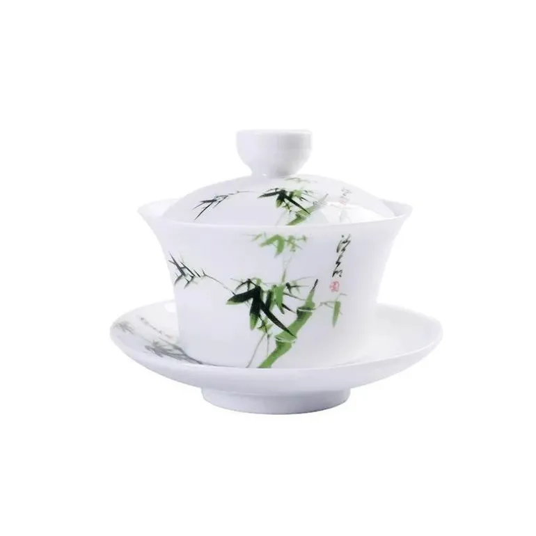 Blau-weißes Gaiwan-Teeservice aus Porzellan, handbemalte traditionelle Teetassen