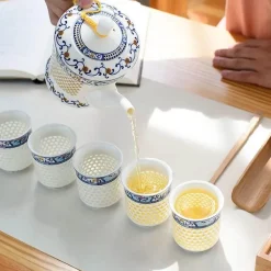 Blau-weißes Kungfu-Teeservice aus Porzellan – Puer-Teetasse und Kanne, Teegeschirr für die Teezeit