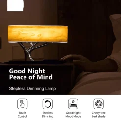 Bluetooth Speaker Desk Lamp with Wireless Charger - Dimmable Japanese Design