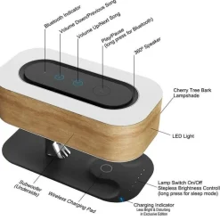 Bluetooth Speaker Desk Lamp with Wireless Charger - Dimmable Japanese Design