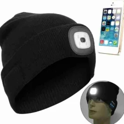 Bluetooth-Lautsprecher-Mütze – Unisex-Wintermütze mit Stirnlampe
