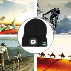 Bluetooth-Lautsprecher-Mütze – Unisex-Wintermütze mit Stirnlampe