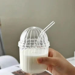 Bobo-Becher-Set aus klarem Glas – inklusive Strohhalm und Deckel