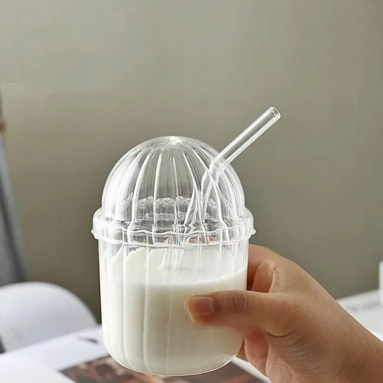 Bobo-Becher-Set aus klarem Glas – inklusive Strohhalm und Deckel