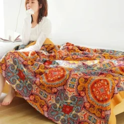 Boho Baumwoll-Überwurfdecke - Leichte dekorative Gazedecke