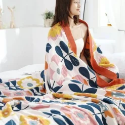 Boho Baumwoll-Überwurfdecke - Leichte dekorative Gazedecke