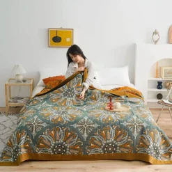 Boho Baumwoll-Überwurfdecke - Leichte dekorative Gazedecke