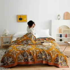 Boho Baumwoll-Überwurfdecke - Leichte dekorative Gazedecke