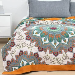 Boho Mandala Baumwolldecke - Doppelseitige weiche Sommerdecke für Betten und Sofas